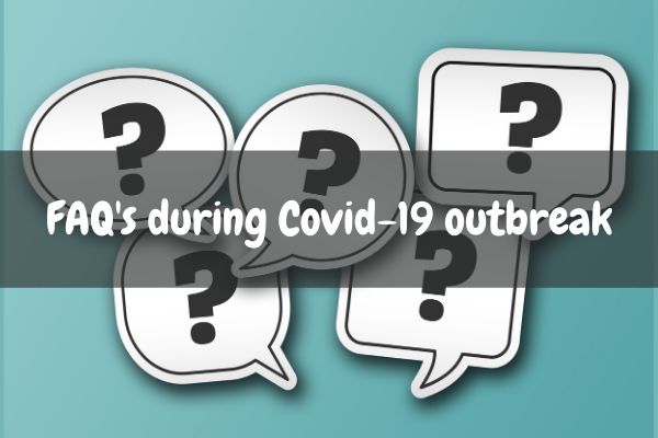 COVID_FAQS_BANNER Speech bubbles with question marks